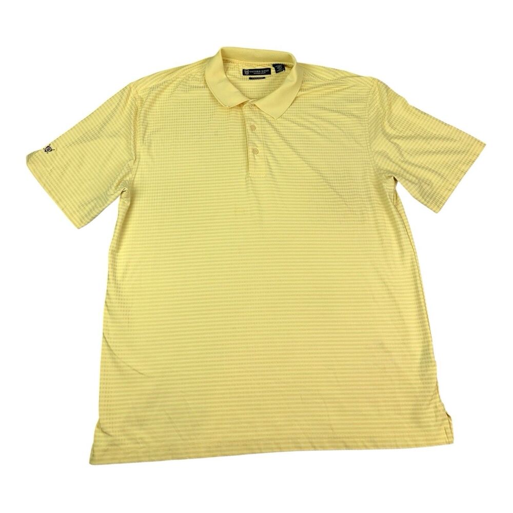 Oxford Golf Men’s Polo Shirt, Yellow Check, Moisture Wicking, Size XL